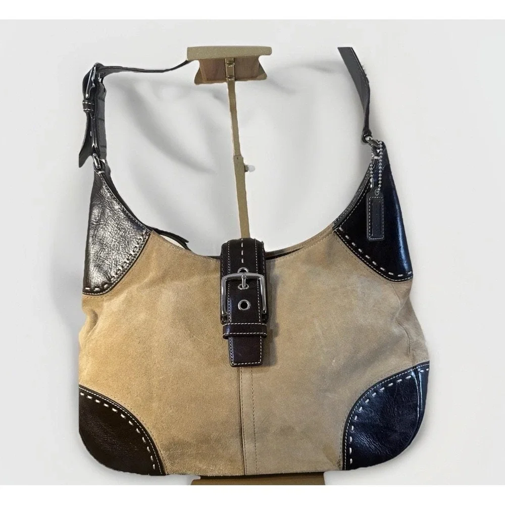 Coach Hamilton Suede‎ Camel Tan Leather Hobo Tote Shoulder Bag Purse